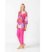 IC Collection Woven Abstract Print Boat Neck 3/4 Sleeve Asymmetrical Hem Tunic