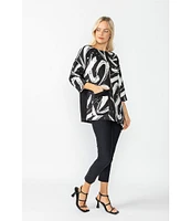 IC Collection Woven Abstract Print Boat Neck 3/4 Sleeve Asymmetrical Tunic