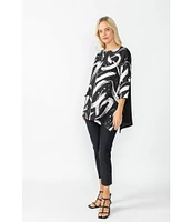 IC Collection Woven Abstract Print Boat Neck 3/4 Sleeve Asymmetrical Tunic