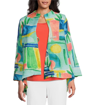 IC Collection Woven Abstract Print Stand Collar Bracelet Sleeve Jacket