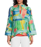 IC Collection Woven Abstract Print Stand Collar Bracelet Sleeve Jacket