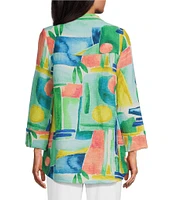 IC Collection Woven Abstract Print Stand Collar Bracelet Sleeve Jacket