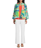 IC Collection Woven Abstract Print Stand Collar Bracelet Sleeve Jacket