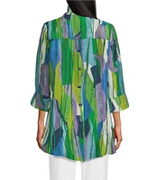 IC Collection Woven Abstract Print Wire Collar Bracelet Sleeve Button Front Jacket
