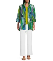 IC Collection Woven Abstract Print Wire Collar Bracelet Sleeve Button Front Jacket