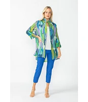 IC Collection Woven Abstract Print Wire Collar Bracelet Sleeve Button Front Jacket