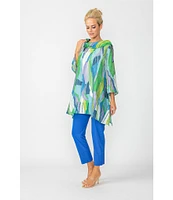 IC Collection Woven Abstract Print Wire Collar Bracelet Sleeve Button Front Jacket