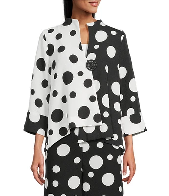 IC Collection Woven Dot Combo Print High Neck Bracelet Sleeve Jacket