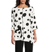 IC Collection Woven Dot Print Boat Neck 3/4 Sleeve Asymmetrical Tunic