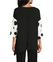 IC Collection Woven Dot Print Boat Neck 3/4 Sleeve Asymmetrical Tunic