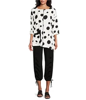 IC Collection Woven Dot Print Boat Neck 3/4 Sleeve Asymmetrical Tunic