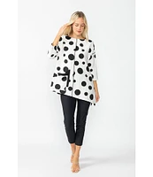 IC Collection Woven Dot Print Boat Neck 3/4 Sleeve Asymmetrical Tunic