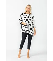 IC Collection Woven Dot Print Boat Neck 3/4 Sleeve Asymmetrical Tunic