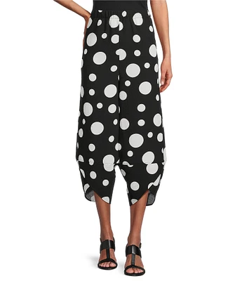IC Collection Woven Dot Print Elastic Waist Tulip Hem Crop Coordinating Pants