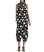 IC Collection Woven Dot Print Elastic Waist Tulip Hem Crop Coordinating Pants