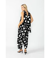 IC Collection Woven Dot Print Elastic Waist Tulip Hem Crop Coordinating Pants