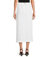 IC Collection Woven Elastic Waist Side Slit Pencil Midi Skirt