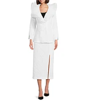 IC Collection Woven Elastic Waist Side Slit Pencil Midi Skirt