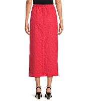 IC Collection Woven Elastic Waist Side Slit Pencil Midi Skirt