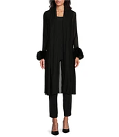 IC Collection Woven Faux Fur Sleeve Open-Front Mesh Long Jacket