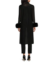 IC Collection Woven Faux Fur Sleeve Open-Front Mesh Long Jacket