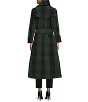 IC Collection Woven Gingham Stand Collar Bracelet Sleeve Pocketed Button-Front Tartan Trench Jacket