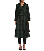 IC Collection Woven Gingham Stand Collar Bracelet Sleeve Pocketed Button-Front Tartan Trench Jacket