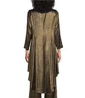 IC Collection Woven Metallic Boat Neck High-Low Hem Self Scarf Tunic