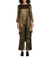 IC Collection Woven Metallic Boat Neck High-Low Hem Self Scarf Tunic