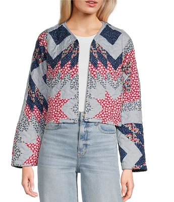 Ida Mae Home Adeline Patchwork Print Round Neck Long Sleeve Quilted Jacket
