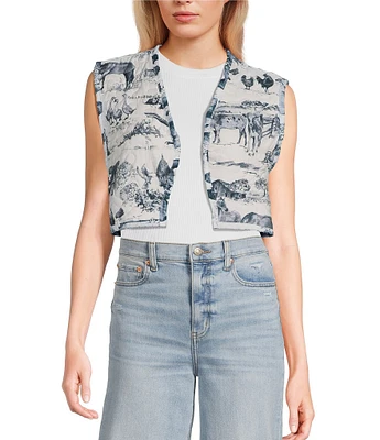 Ida Mae Home Aledo Toile Print Open Front Cropped Vest