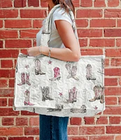 Ida Mae Home Thunderbird Boots Pink Quilted Tote Bag