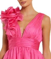 Ieena for Mac Duggal Ruffle Shoulder Sleeveless V-Neck Fit and Flare Dress