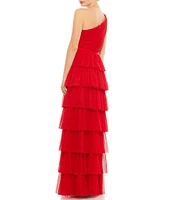 Ieena for Mac Duggal A-Line Tiered Ruffle One Shoulder Sleeveless Gown