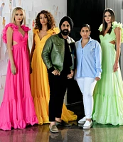 Ieena Mac Duggal Chiffon V-Neck Sleeveless Cut-Out Strappy Back Detail Tiered Ruffle Hem Gown