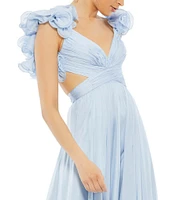 Ieena Mac Duggal Chiffon V-Neck Sleeveless Cut-Out Strappy Back Detail Tiered Ruffle Hem Gown
