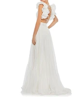Ieena Mac Duggal Chiffon V-Neck Sleeveless Cut-Out Strappy Back Detail Tiered Ruffle Hem Gown