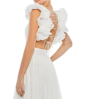 Ieena Mac Duggal Chiffon V-Neck Sleeveless Cut-Out Strappy Back Detail Tiered Ruffle Hem Gown