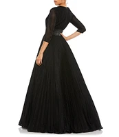 Ieena for Mac Duggal Crew Neck 3/4 Sleeve Shimmering Ball Gown