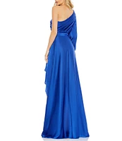 Ieena for Mac Duggal One Shoulder Asymmetrical Neckline Long Sleeve High-Low Dress