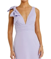 Ieena for Mac Duggal Plunging V-Neck Bow Shoulder Sleeveless Low Back Detail A-line Dress