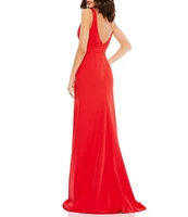 Ieena for Mac Duggal Plunging V-Neck Bow Shoulder Sleeveless Low Back Detail A-line Dress
