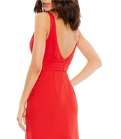 Ieena for Mac Duggal Plunging V-Neck Bow Shoulder Sleeveless Low Back Detail A-line Dress