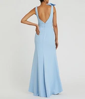 Ieena for Mac Duggal Plunging V-Neck Bow Shoulder Sleeveless Low Back Detail A-line Dress