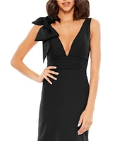 Ieena for Mac Duggal Plunging V-Neck Bow Shoulder Sleeveless Low Back Detail A-line Dress