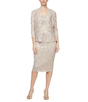 Ignite Evenings 3/4 Sleeve Square Neck Sequin Lace 2-Piece Jacket Dress