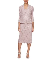 Ignite Evenings 3/4 Sleeve Square Neck Sequin Lace 2-Piece Jacket Dress
