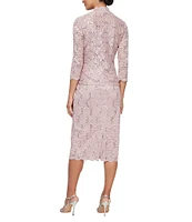 Ignite Evenings 3/4 Sleeve Square Neck Sequin Lace 2-Piece Jacket Dress