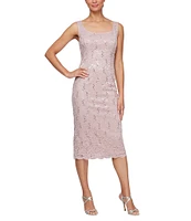 Ignite Evenings 3/4 Sleeve Square Neck Sequin Lace 2-Piece Jacket Dress