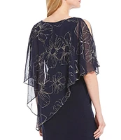 Ignite Evenings Asymmetric Chiffon Floral Print Overlay 3/4 Split Sleeve Sheath Dress